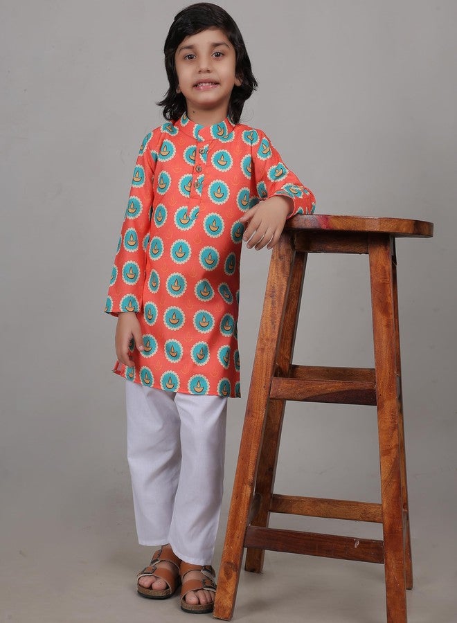 ZIKKU Boys Traditional Kurta Set, Festival Ethnic Wear, Smart Fit, Casual Comfortable (Orange Lamp, 9-12 Months) - Image 2