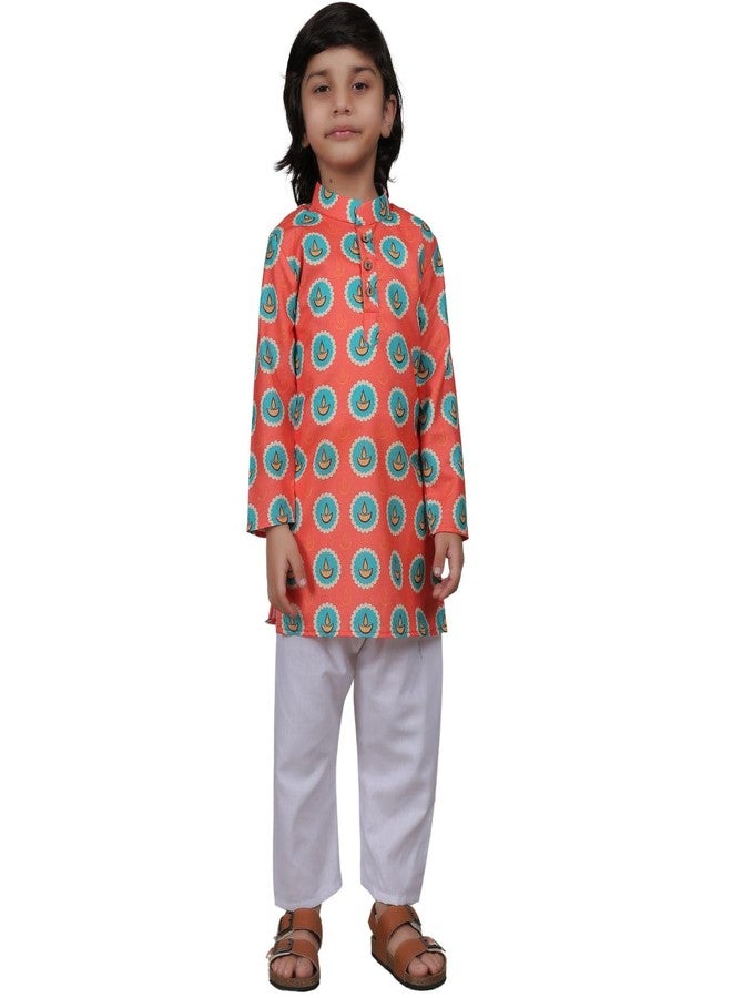 ZIKKU Boys Traditional Kurta Set, Festival Ethnic Wear, Smart Fit, Casual Comfortable (Orange Lamp, 9-12 Months) - Image 1