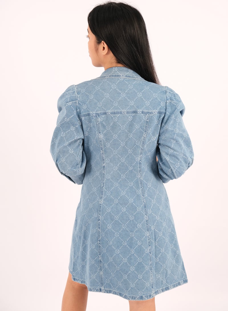 اونلي سترة نسائية من الدنيم طويلة الصدر مزدوجة الصدر باللون الأزرق الجينز - Image 5