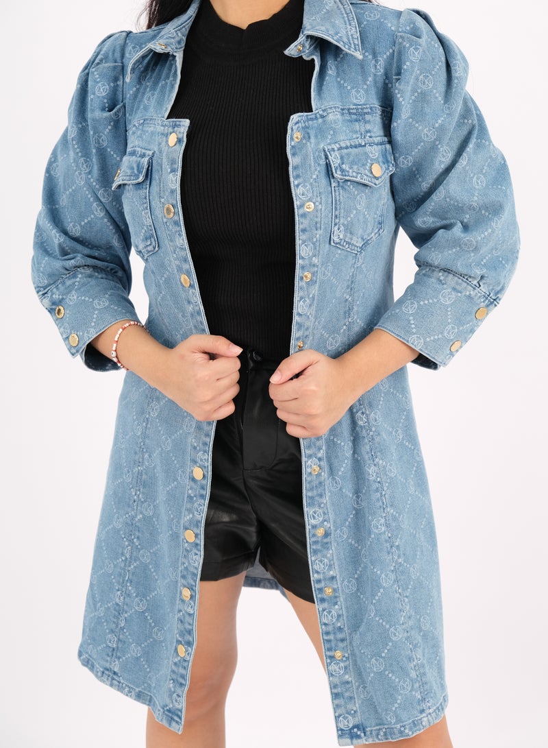 اونلي سترة نسائية من الدنيم طويلة الصدر مزدوجة الصدر باللون الأزرق الجينز - Image 2