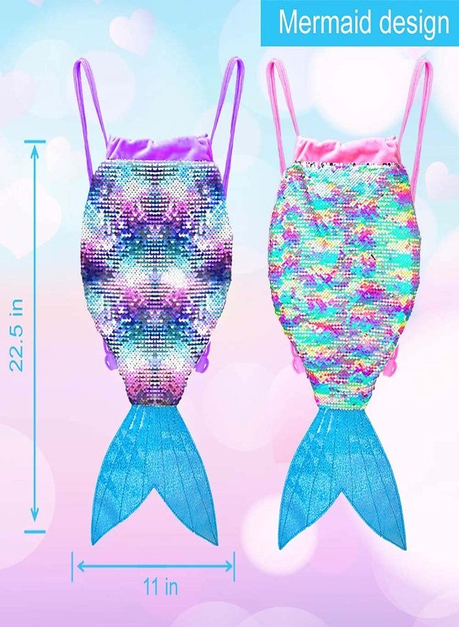 GXTVO 2PCS Mermaid Bag, Girls Drawstring Backpack, Kids gift Reversible Sequin Flip Color Change - Image 5