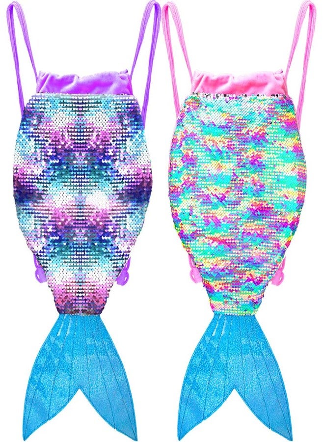 GXTVO 2PCS Mermaid Bag, Girls Drawstring Backpack, Kids gift Reversible Sequin Flip Color Change - Image 1
