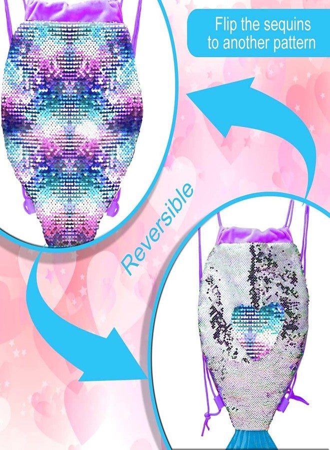 GXTVO 2PCS Mermaid Bag, Girls Drawstring Backpack, Kids gift Reversible Sequin Flip Color Change - Image 3