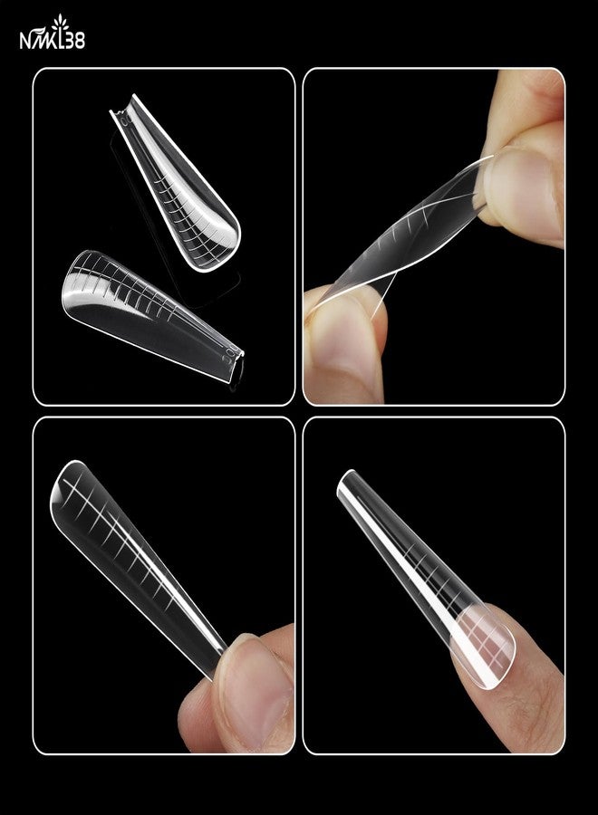 NMKL38 Diy 140PCS Clear Dual Nail Forms Full Cover Nail Mold Tips Arched Almond Acrylic Nail Extension Tools for Poly Gel Nail Art Salon - Image 5