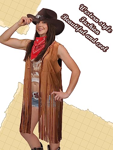 Hercicy Western Outfits for Women Cowgirl Tassel Sleeveless Vest Cowboy Hat Belt and Paisley Bandana for Halloween Dress Up (Brown,XL) - Image 5