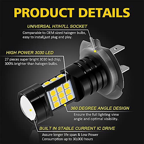 AUXLIGHT H7 LED Fog Light DRL Bulbs, 2400 Lumens Extremely Bright H7LL Bulbs Replacement for Cars, Trucks, Golden Yellow - Image 4