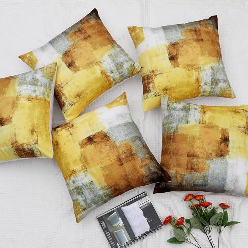 RD TREND® Velvet Satin Cushion Covers 16 Inch x 16 Inch |Art Decorative Throw Pillows for Sofa, Couch, Living Room, Home Décor Cushion Cover Set of 5 (Yellow) - Image 5