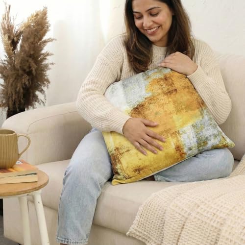 RD TREND® Velvet Satin Cushion Covers 16 Inch x 16 Inch |Art Decorative Throw Pillows for Sofa, Couch, Living Room, Home Décor Cushion Cover Set of 5 (Yellow) - Image 4