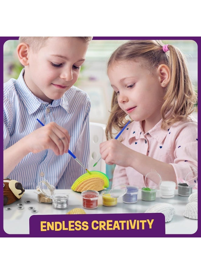 Capstro Kids Shell Painting Craft Kit – DIY Seashell Art Set with 11 Real Shells, Paints, Clay, Glitter Glue & Brushes | Creative Arts & Crafts Activity Gift for Boys & Girls – Colorful Animal Shell Set - Image 5