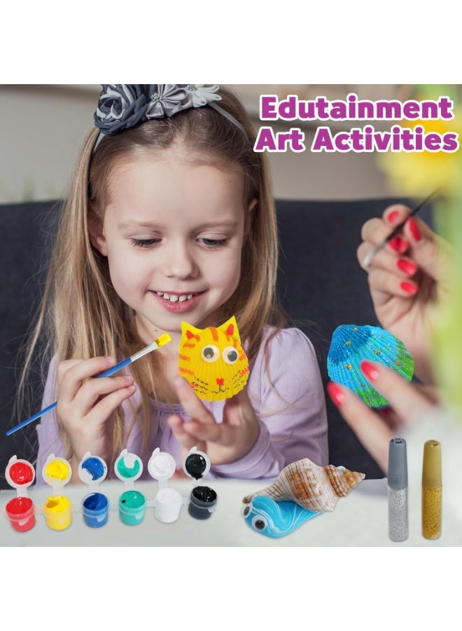 Capstro Kids Shell Painting Craft Kit – DIY Seashell Art Set with 11 Real Shells, Paints, Clay, Glitter Glue & Brushes | Creative Arts & Crafts Activity Gift for Boys & Girls – Colorful Animal Shell Set - Image 4