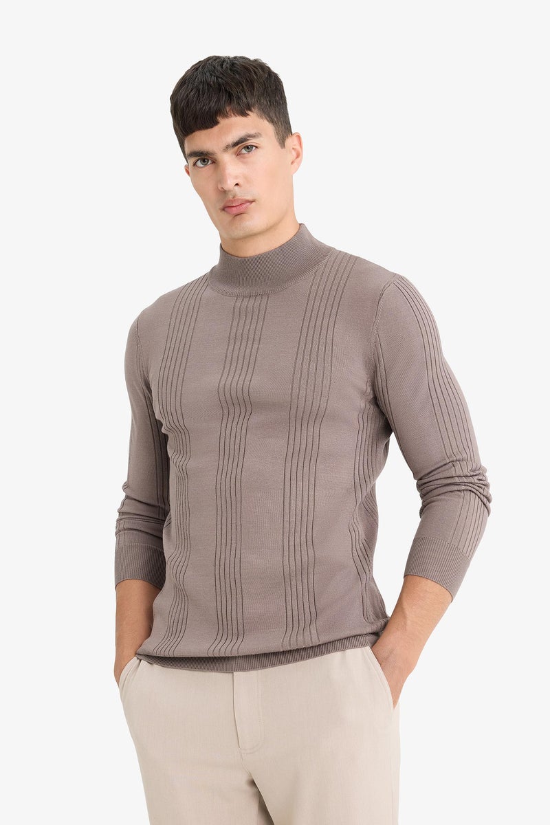 DeFacto Beige Man Standard Fit Half Turtleneck Knitwear Pullover Casual - Image 3
