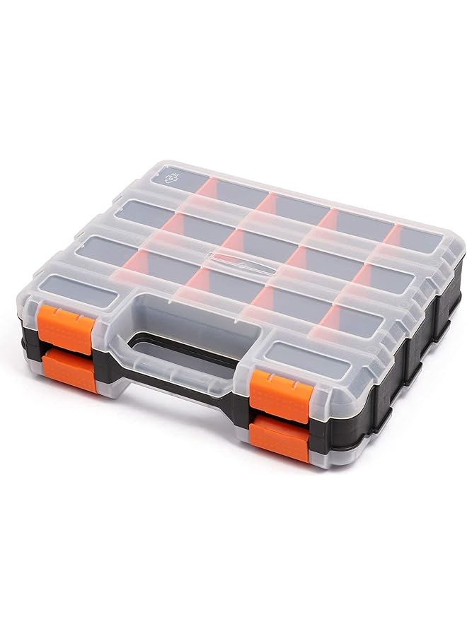PROMASS promass Double Side Tools Organizer, Customizable Removable Plastic Dividers, Hardware Box Storage in a Slim Design, Excellent for Screws, Nuts, Small Parts, 34-Compartment, Black/Orange  - Image 1