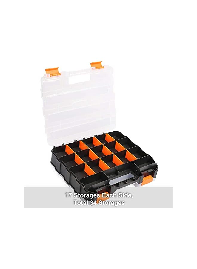 PROMASS promass Double Side Tools Organizer, Customizable Removable Plastic Dividers, Hardware Box Storage in a Slim Design, Excellent for Screws, Nuts, Small Parts, 34-Compartment, Black/Orange  - Image 3