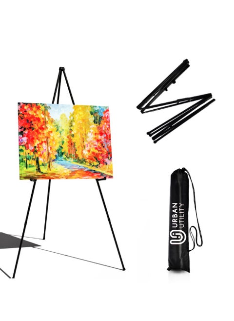 63" Instant Foldable Portable Ground Easel for Wedding Banner and Poster Display Stand, Tabletop Easel Display Metal Tripod with Portable Bag