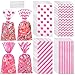Aodaer 100 Pieces 106 x 51 In Pink Cellophane Bags Plastic Candy Bags Cellophane Treat Bag Polka Dot Stripes Printed Pattern Goodie Gift Bag with Twist Ties for Birthday Baby Showers Weddings Party Supplies - Image 1