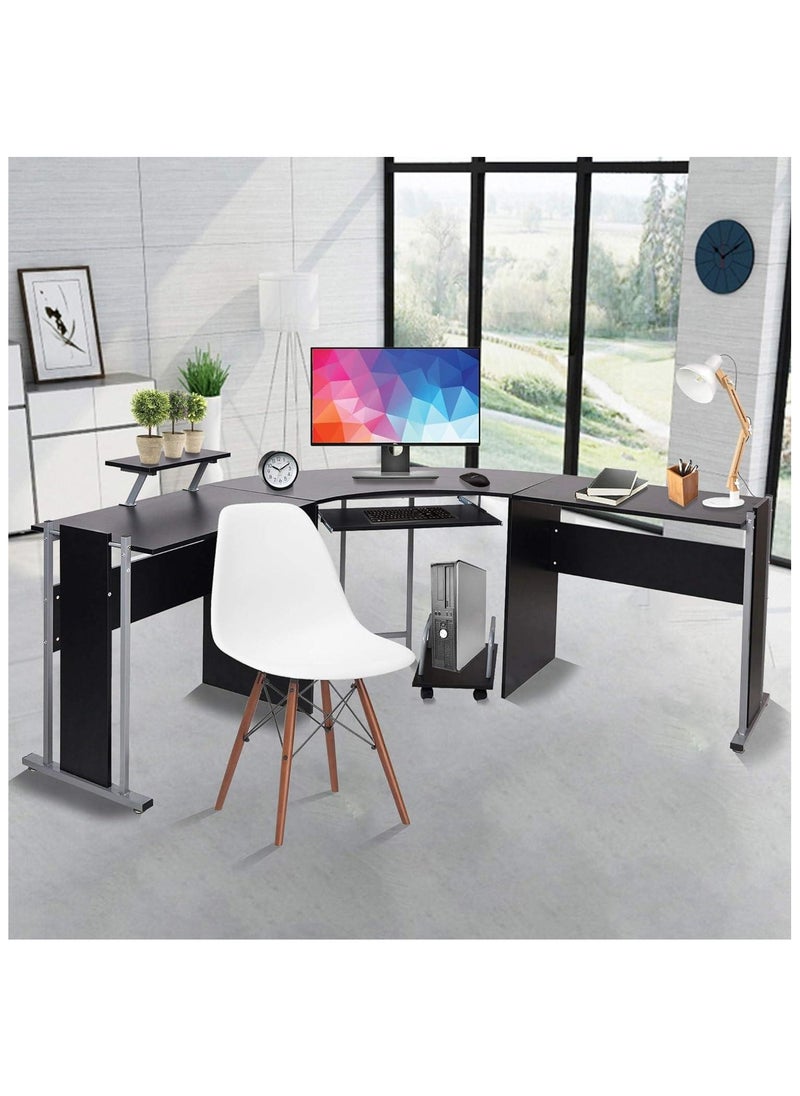 NOAEOU 180×180×77cm L-Shaped Gaming Desk with Wide Curved Desktop,  Ergonomic Corner Computer Table for Home Office and Gaming, Black  - Image 2