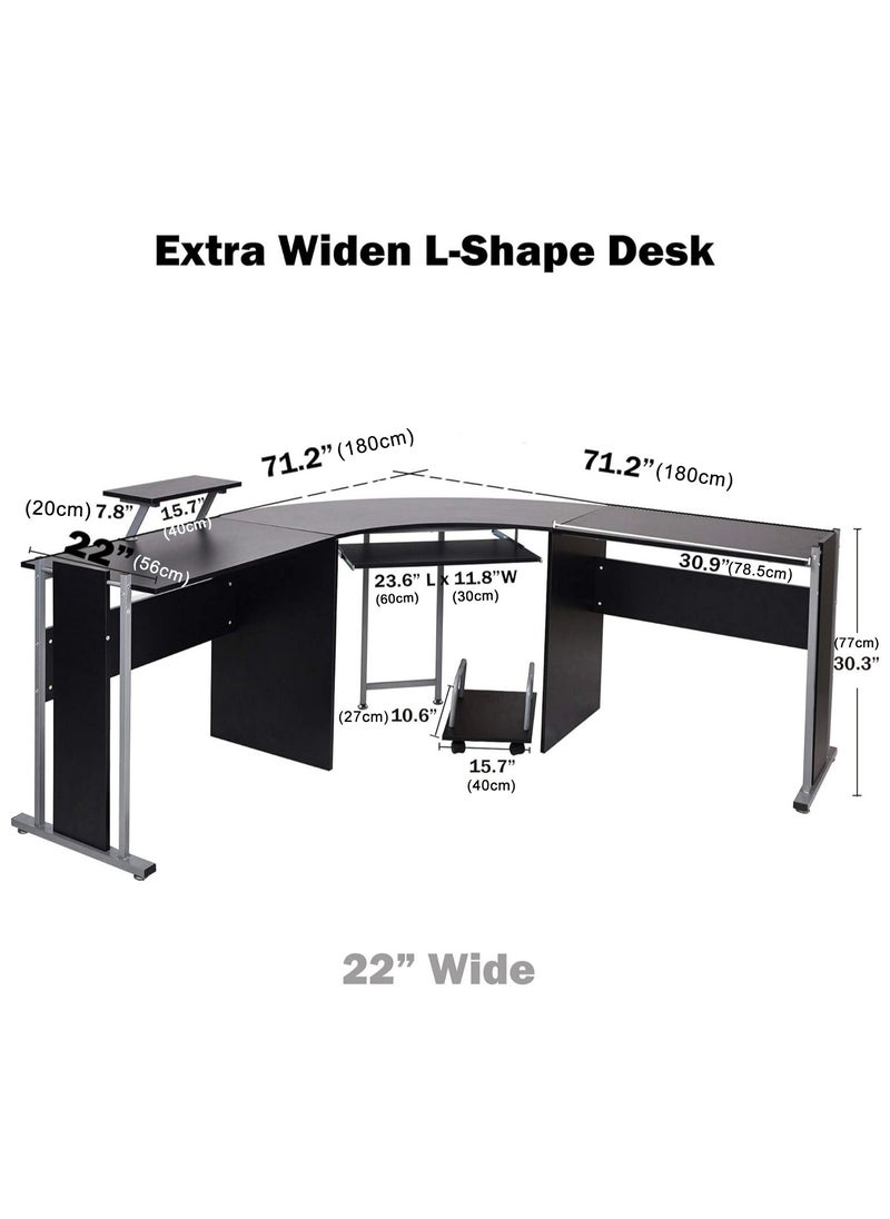 NOAEOU 180×180×77cm L-Shaped Gaming Desk with Wide Curved Desktop,  Ergonomic Corner Computer Table for Home Office and Gaming, Black  - Image 3