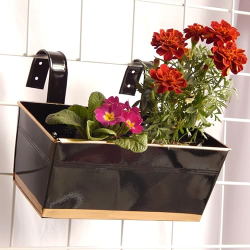 ecofynd 16 Inches Apollo Railing Planters for Balcony, Hanging Pots for Plants, Wall Hanging Decorative Planters for Vertical Garden, Pack of 1, (Black) - Image 1