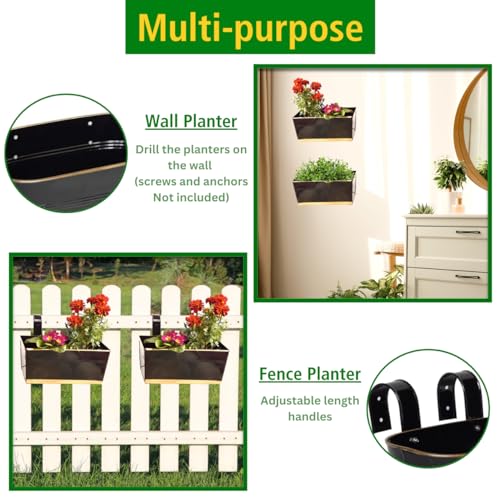 ecofynd 16 Inches Apollo Railing Planters for Balcony, Hanging Pots for Plants, Wall Hanging Decorative Planters for Vertical Garden, Pack of 1, (Black) - Image 4