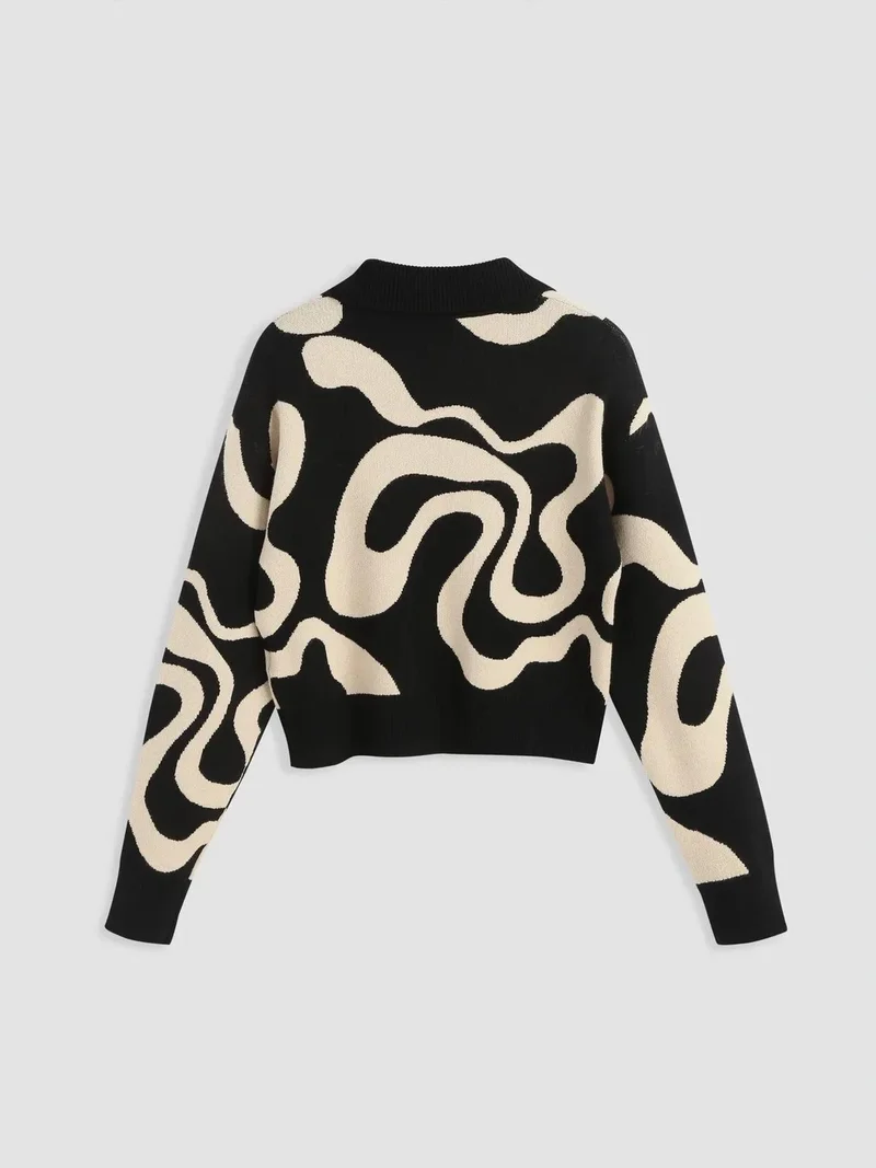 HICCUP Polo Collar Jacquard Knit Sweater