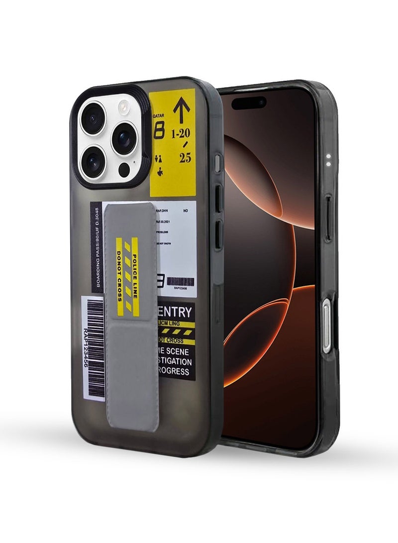 Techie تصميم نص تذكرة السفر الجمالي بغطاء خلفي مزود بمقبض آمن لجهاز أبل آيفون 16 برو ماكس - Image 1