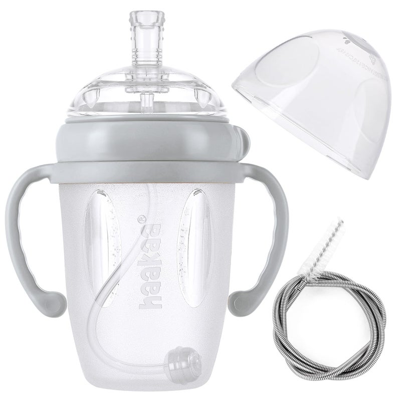 haakaa Weighted Straw Sippy Cup for 6+ Month Old, Silicone Baby Straw Cup Toddler Water Bottle with Straw Brush, 8oz/250ml, Grey - Image 1