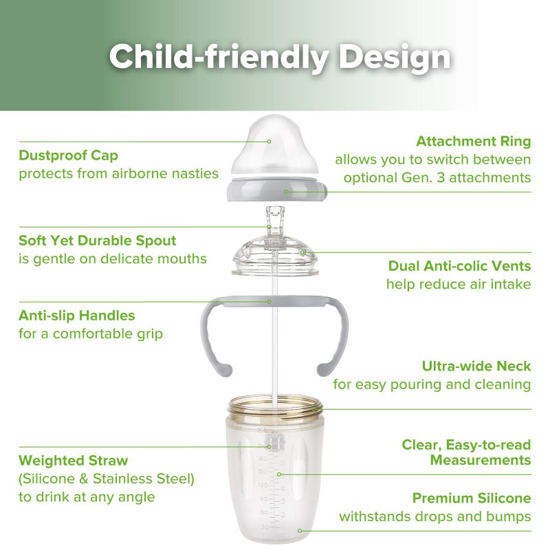 haakaa Weighted Straw Sippy Cup for 6+ Month Old, Silicone Baby Straw Cup Toddler Water Bottle with Straw Brush, 8oz/250ml, Grey - Image 4