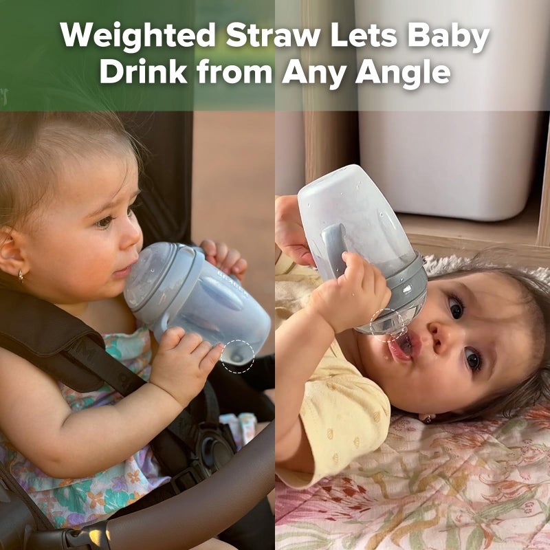 haakaa Weighted Straw Sippy Cup for 6+ Month Old, Silicone Baby Straw Cup Toddler Water Bottle with Straw Brush, 8oz/250ml, Grey - Image 3