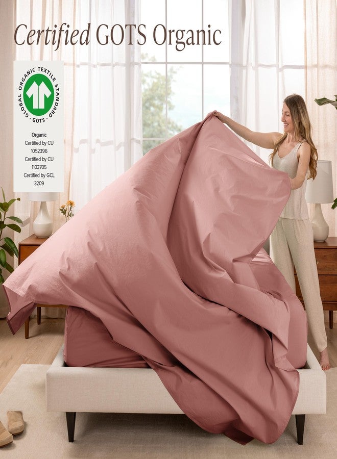 Bare Home 100% Organic Cotton Queen Sheet Set - Crisp Percale Weave - Lightweight & Breathable - Bedding Sheets & Pillowcases (Queen, Dusty Rose) - Image 2