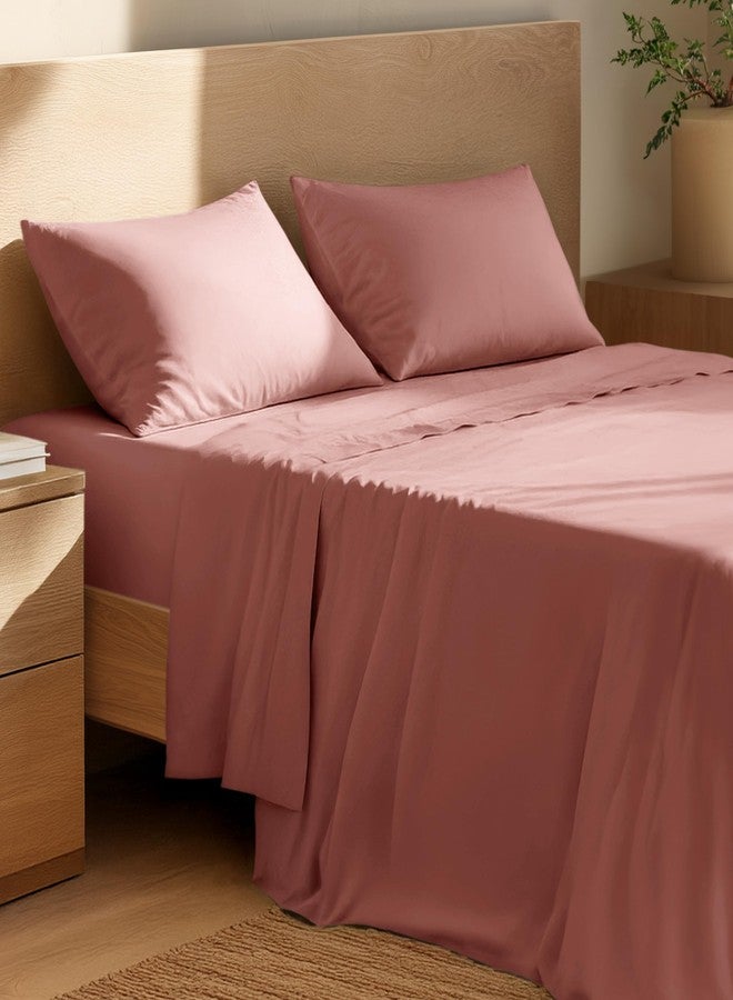 Bare Home 100% Organic Cotton Queen Sheet Set - Crisp Percale Weave - Lightweight & Breathable - Bedding Sheets & Pillowcases (Queen, Dusty Rose) - Image 1