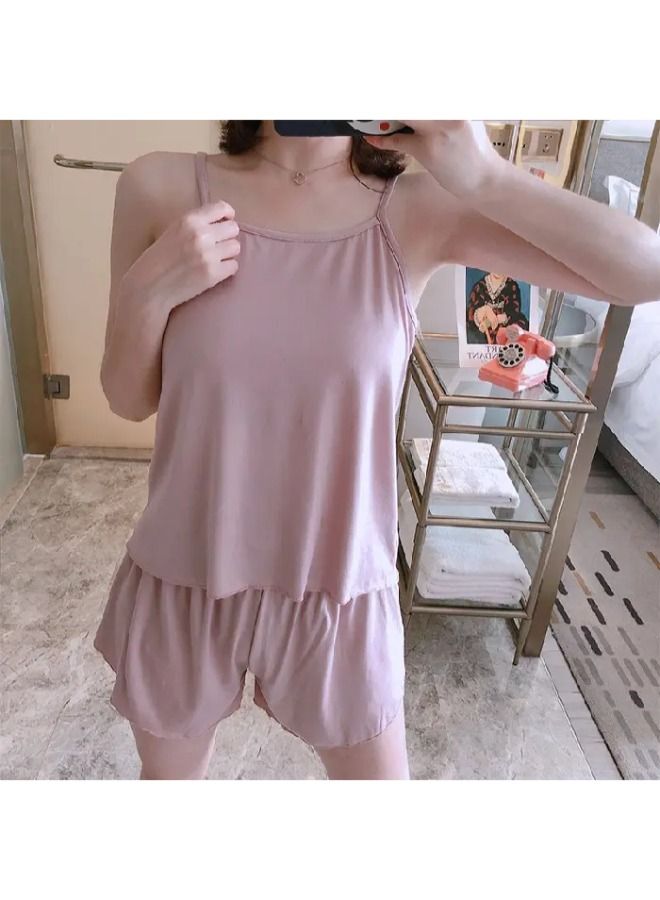 Ladies Plus-size Pajamas Home Suit Women's Summer halter Print Shorts Two-Piece Set - Image 1