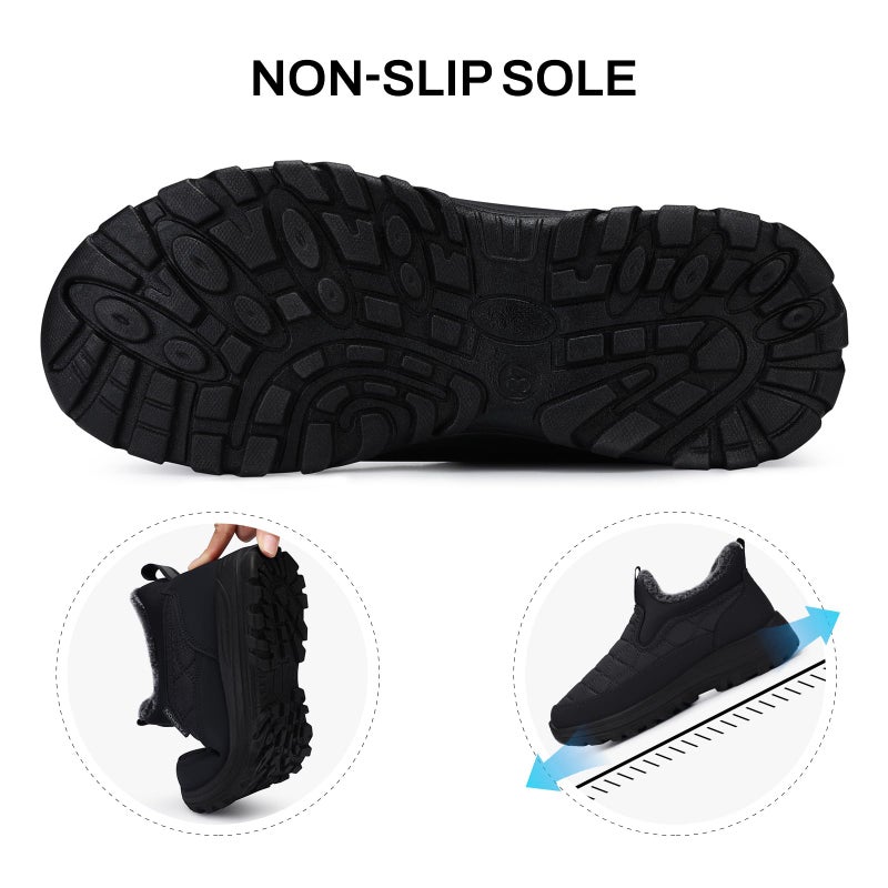 SHIBEVER Women's Snow Boots Winter: Fur Lined Slip-On Waterproof Ankle Booties Anti-Slip Comfortable Warm Women Shoes Black Size 8 - Image 4