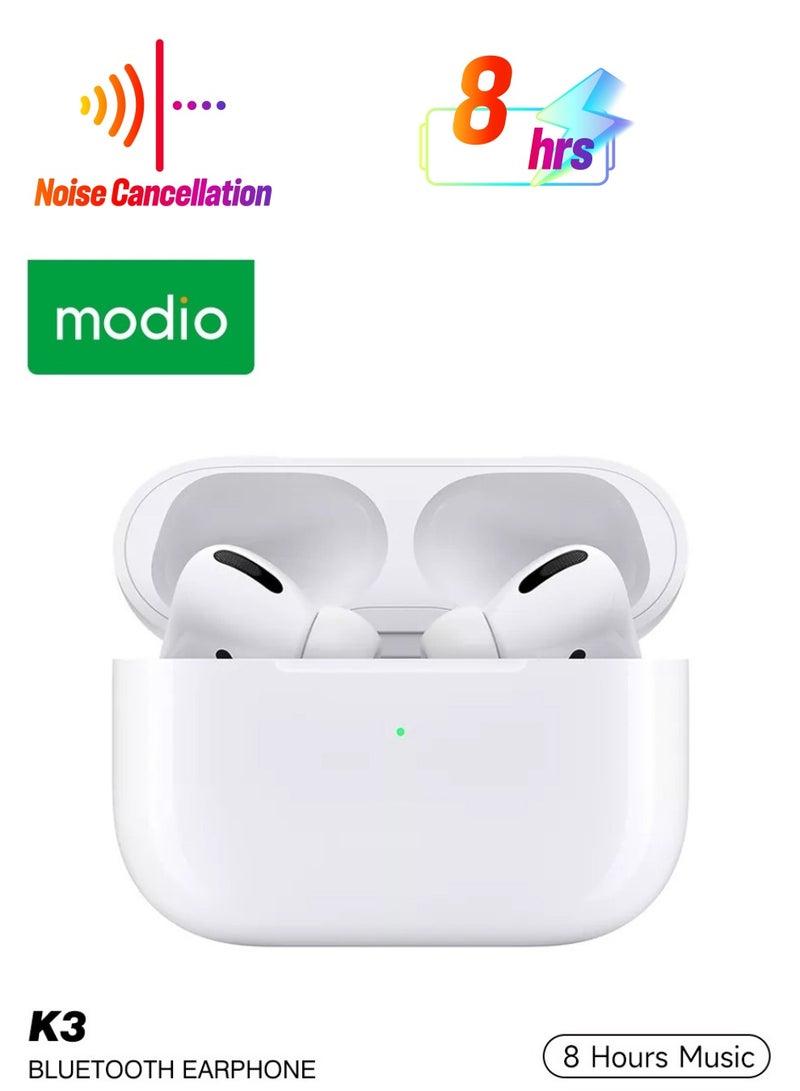 Modio K3 True Wireless Earphone with ENC noise Reduction -White - Image 1