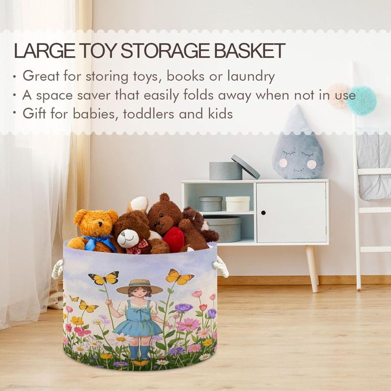 Vintage Style Cotton Rope Basket Collapsible Laundry Basket Blanket Storage Organizer with Handles for Kids Toys Clothes Bedroom Nursery Living Room - Image 5