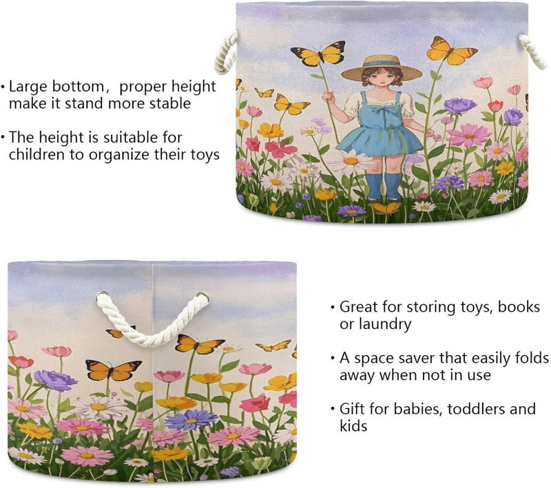 Vintage Style Cotton Rope Basket Collapsible Laundry Basket Blanket Storage Organizer with Handles for Kids Toys Clothes Bedroom Nursery Living Room - Image 3