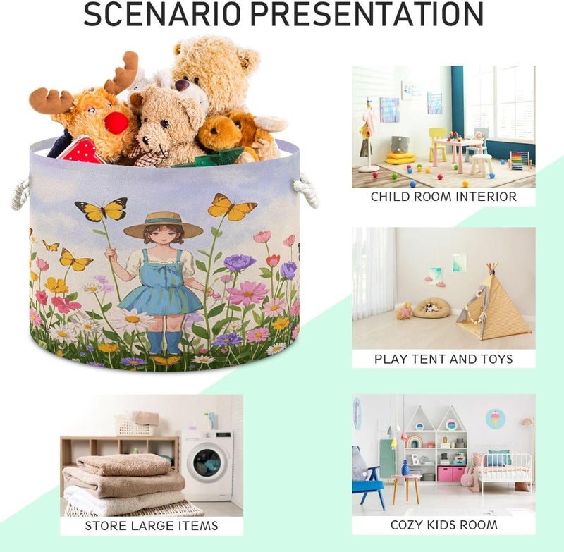 Vintage Style Cotton Rope Basket Collapsible Laundry Basket Blanket Storage Organizer with Handles for Kids Toys Clothes Bedroom Nursery Living Room - Image 4