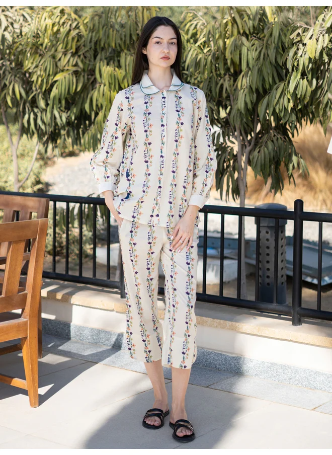 سانسكريتي هومز Sanskrutihomes Floral Printed Pure Cotton Shirt and Straight Pyjama Set