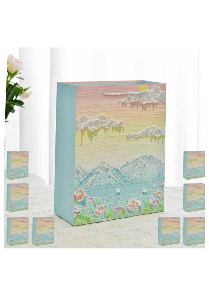 10 قطع من أكياس الهدايا الفاخرة لعيد رمضان والعيد، أكياس ورقية قابلة للطي وإعادة الاستخدام، لوحة زيتية ثلاثية الأبعاد إبداعية، جبل ثلجي أزرق - Image 1