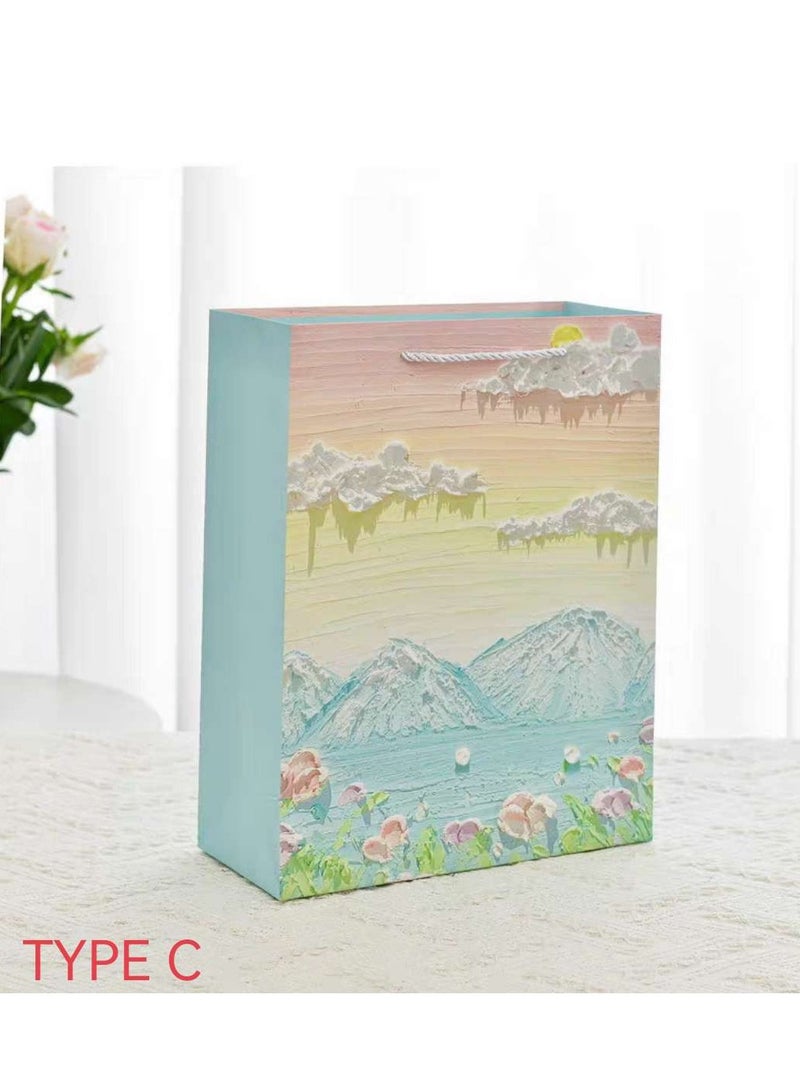 10 قطع من أكياس الهدايا الفاخرة لعيد رمضان والعيد، أكياس ورقية قابلة للطي وإعادة الاستخدام، لوحة زيتية ثلاثية الأبعاد إبداعية، جبل ثلجي أزرق - Image 2