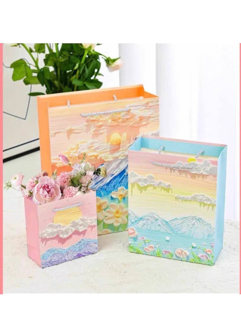 10 قطع من أكياس الهدايا الفاخرة لعيد رمضان والعيد، أكياس ورقية قابلة للطي وإعادة الاستخدام، لوحة زيتية ثلاثية الأبعاد إبداعية، جبل ثلجي أزرق - Image 3