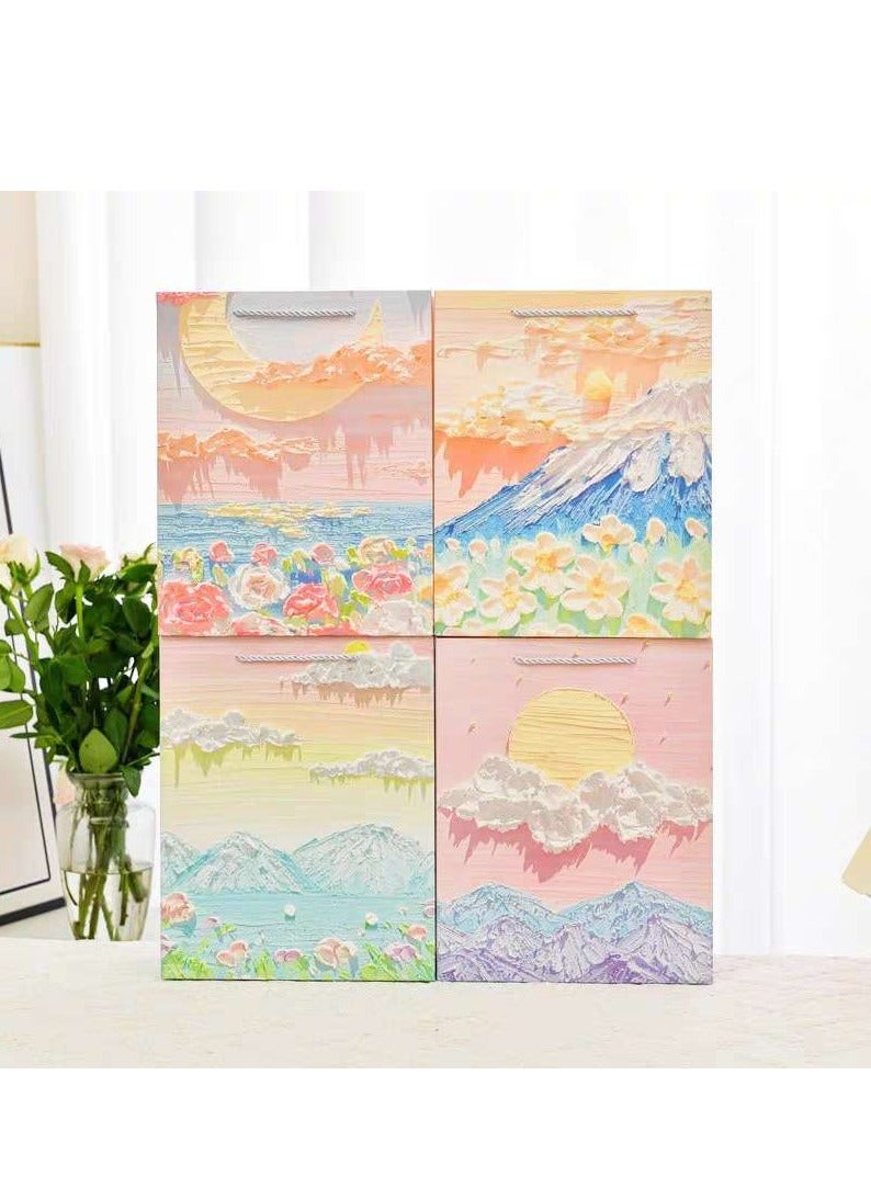 10 قطع من أكياس الهدايا الفاخرة لعيد رمضان والعيد، أكياس ورقية قابلة للطي وإعادة الاستخدام، لوحة زيتية ثلاثية الأبعاد إبداعية، جبل ثلجي أزرق - Image 5