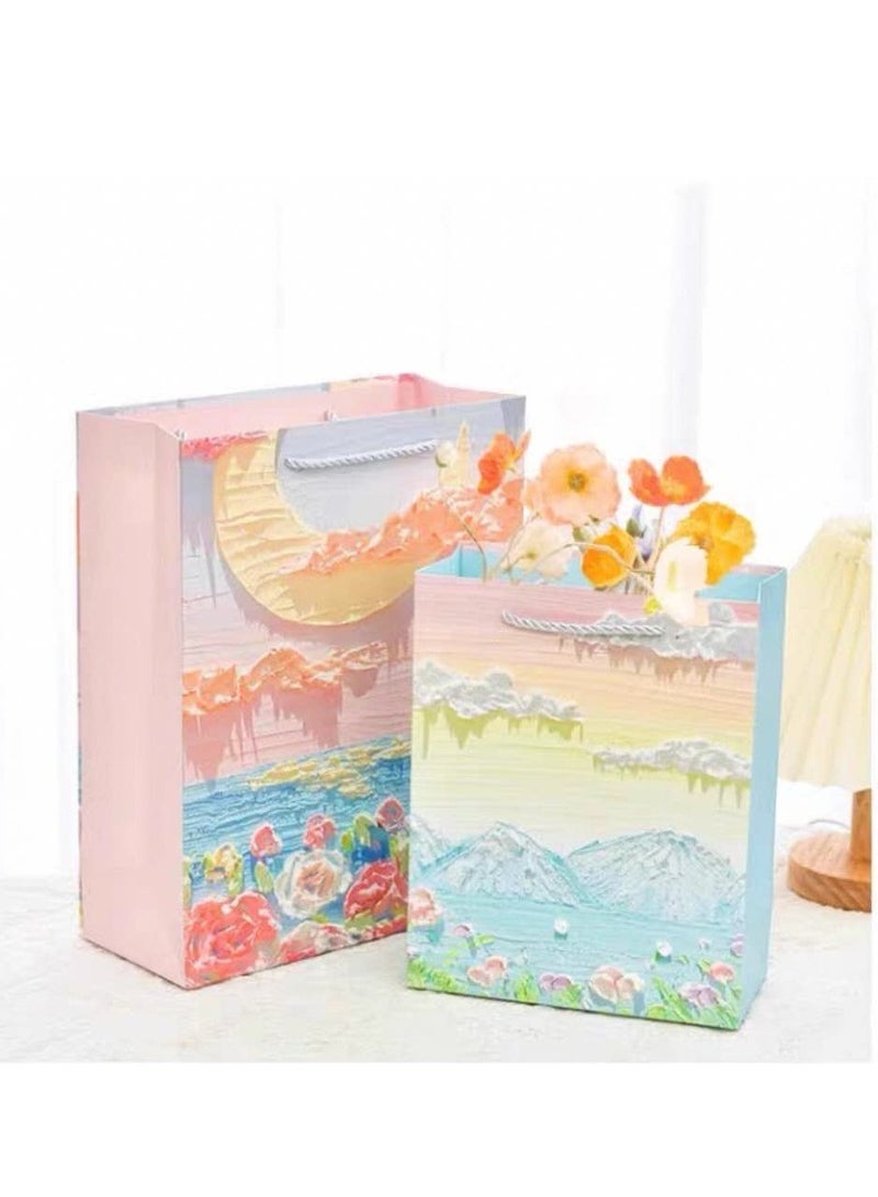 10 قطع من أكياس الهدايا الفاخرة لعيد رمضان والعيد، أكياس ورقية قابلة للطي وإعادة الاستخدام، لوحة زيتية ثلاثية الأبعاد إبداعية، جبل ثلجي أزرق - Image 4