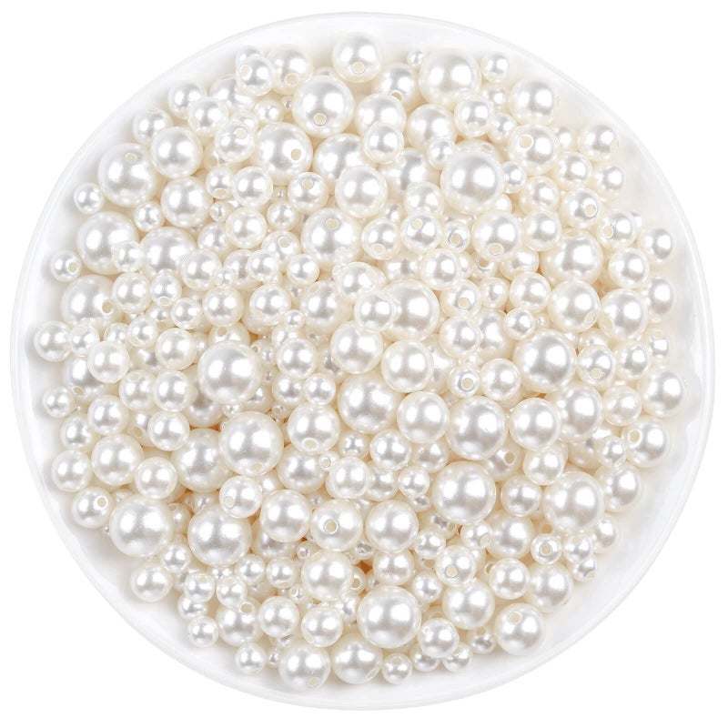 anezus Pearl Beads Anezus 800pcs Ivory Pearl Craft Beads Loose Pearls for Jewelry Making Crafts Decoration and Vase Filler Assorted Sizes