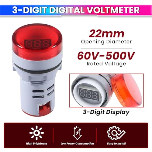 amiciSense 3-Digit Digital Voltmeter, 60-500VAC Voltage Range, Compact and Accurate Voltage Display - Image 2