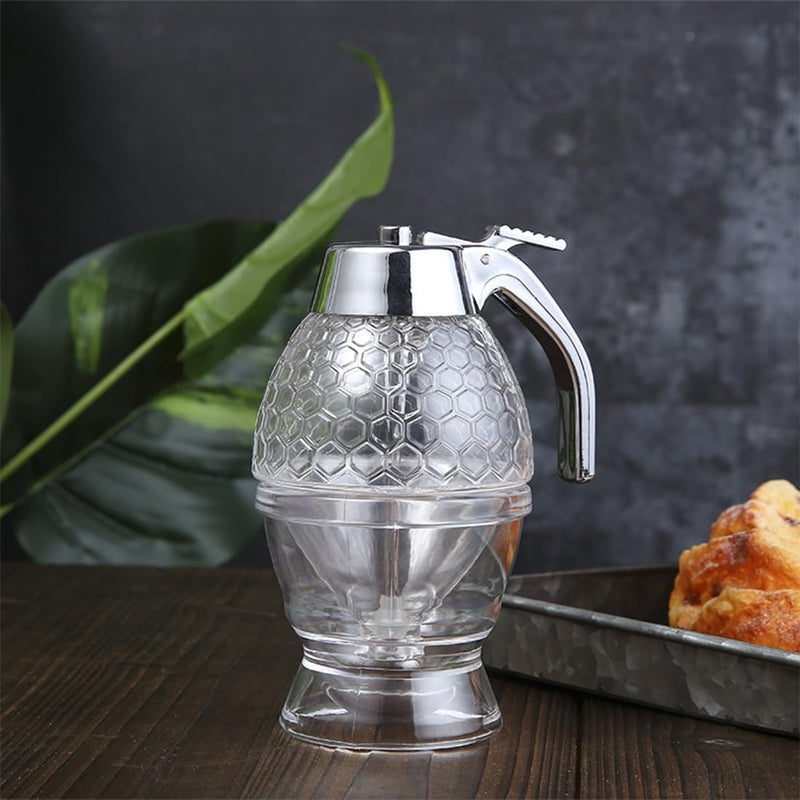 HMV MALL Honey Dispenser Maple Syrup Dispenser Glass Beautiful Comb Shaped Honey Pot Bottle Spice Jars Syrup and Sugar Jar Pot No Drip Honey Dispenser with High Capacity - Image 1