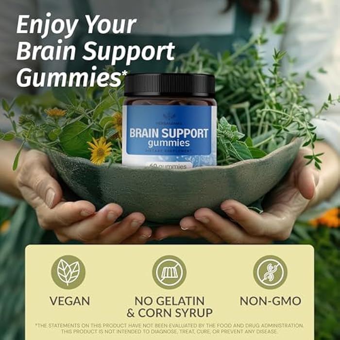 HERBAMAMA Brain Support Gummies – Brain Focus Supplements for Adults with Ashwagandha, Bacopa Monnieri, Vitamin C & B12 – Vegan, Non-GMO Calming Gummies – 60 Pectin-Based Blueberry-Flavored Chews - Image 2