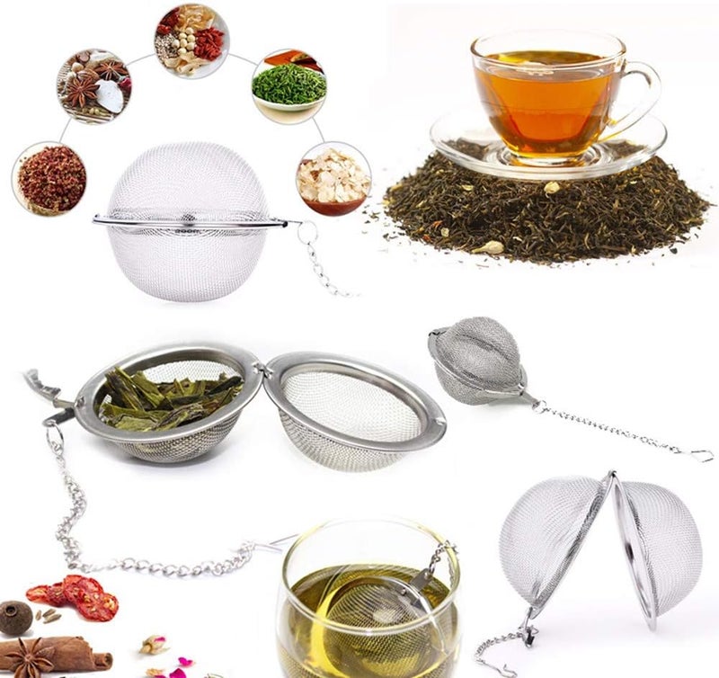 SHUO 2pcs Stainless Steel Tea Strainer Mesh Tea ball Filter Net Round With Chain - Image 5