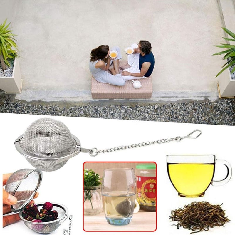 SHUO 2pcs Stainless Steel Tea Strainer Mesh Tea ball Filter Net Round With Chain - Image 4