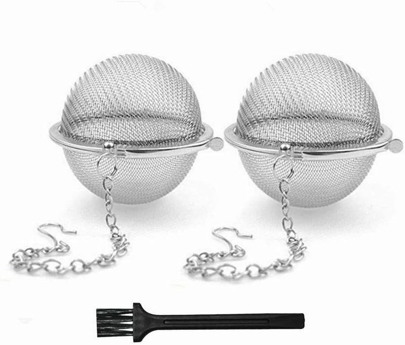 SHUO 2pcs Stainless Steel Tea Strainer Mesh Tea ball Filter Net Round With Chain - Image 1