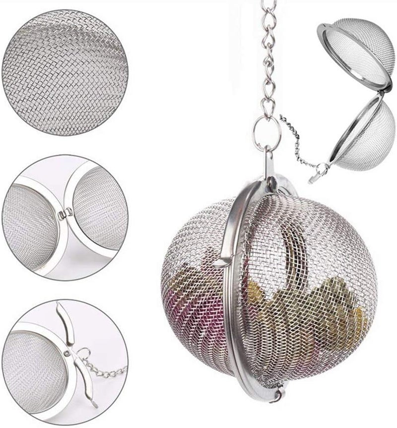 SHUO 2pcs Stainless Steel Tea Strainer Mesh Tea ball Filter Net Round With Chain - Image 2